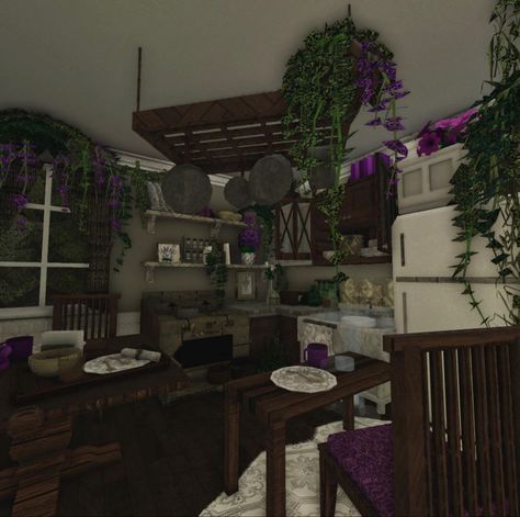 Roblox Bloxburg House Ideas Goth, Roblox Bloxburg House Ideas Cottagecore, Bloxburg House Ideas Exterior Grunge, Witch Bloxburg House, Bloxburg Witch House Interior, Cottagecore Blockburg House, Cottage In Bloxburg, Witchy Bloxburg House, Bloxburg House Ideas Green