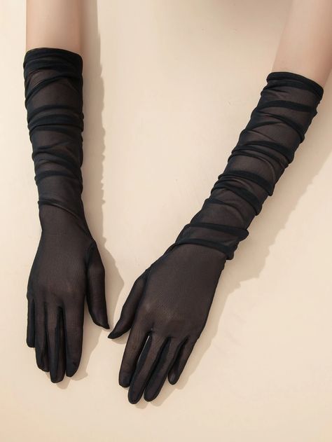 Plain Long Mesh Gloves | SHEIN EUR Fancy Gloves, Gloves Aesthetic, Tulle Gloves, Dress With Gloves, Elegant Gloves, Elbow Length Gloves, Mesh Gloves, Fest Outfits, Gloves Fashion