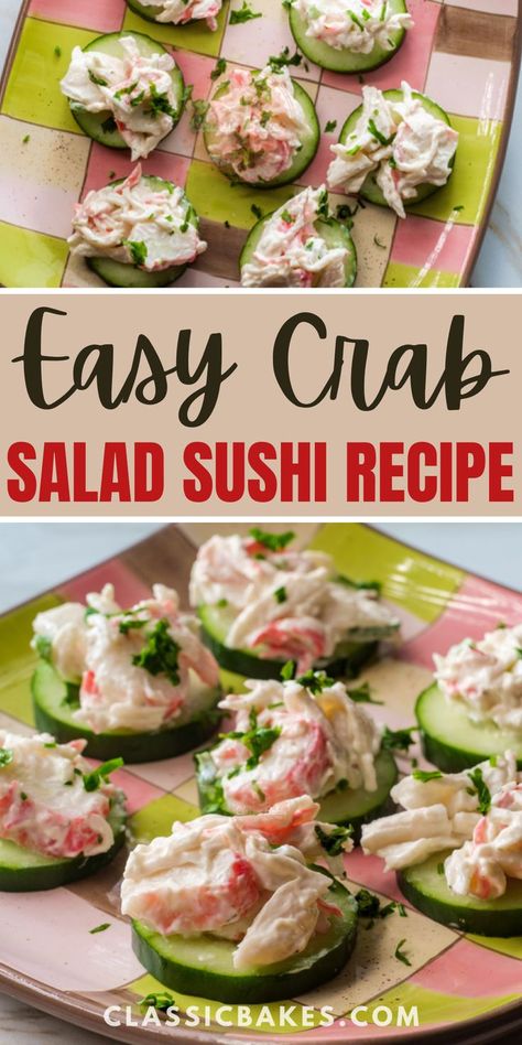 Crab Salad Recipe Sushi, Sushi Appetizer, Traditional Sushi, Crab Sushi, Sushi Salad, Crab Appetizer, Cucumber Sushi, Crab Salad Recipe, Sushi Roll Recipes