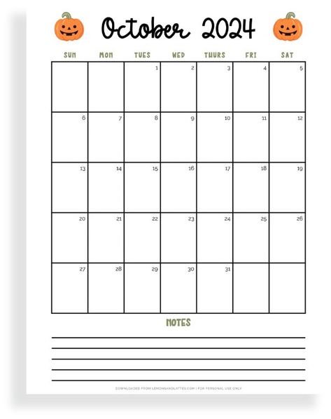 Grab this dated printable calendar for October 2024. It features Halloween pumpkins and includes a notes section for jotting down any important reminders. Zodiac Sign For October, Calendar With Notes, World Vegetarian Day, Free Planner Templates, Healthy Halloween Treats, October Calendar, Personal Planners, World Teachers, Halloween Countdown