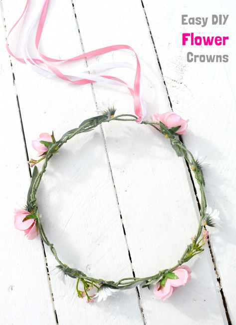 Diy Fairy Flower Crown, Hair Wreaths Diy Floral Crowns, Flower Girl Headpiece Floral Crowns, Easy Flower Crown Diy, How To Make A Fake Flower Crown, Diy Fake Flower Crown, Diy Flower Crown Fake Flowers, Diy Flower Crown For Kids, Flower Crown Diy Kids