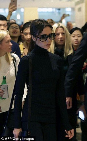 Long time coming: Victoria has been plotting the expansion in Asia for years and worked with architect Farshid Moussavi to construct the store of her dreams Architect Outfit Women Construction, Architect Outfit Women, Architect Outfit, Women Construction, Simple Black Heels, The Beckham Family, Chinese Fans, All Black Looks, Turtle Neck Jumper