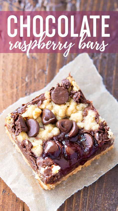 Chocolate Raspberry Bars - These chewy, gooey dessert bars are like chocolate heaven with a raspberry jam twist. SO GOOD. Raspberry Jelly Desserts, Raspberry Bar Cookies, Chocolate Raspberry Bars Recipes, Chocolate Raspberry Bars, Raspberry Chocolate Bars, Dark Chocolate Raspberry Pie Bars, Raspberry Chocolate Desserts, Chocolate Raspberry Dessert, Strawberry Jam Desserts