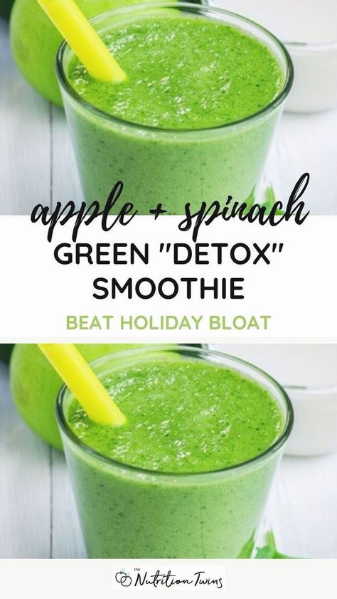 Overindulged during the holidays? Drink this delicious green "detox" smoothie to “cleanse” you out and get back on track! The ingredients in this green "detox" smoothie recipe are low in calories and contain phytonutrients to fight inflammation and damage from the holiday goodies. The spinach and apples in this delicious green smoothie helps to cleanse and flush bloat. Plus, that fiber also helps to prevent constipation and the stomach bulge it causes! Make this healthy green smoothie today! Delicious Green Smoothie, Yummy Green Smoothie, Green Detox Smoothie, Detox Smoothie Recipes, Prevent Constipation, Green Eating, Healthy Green Smoothies, Holiday Goodies, Detox Drinks Recipes