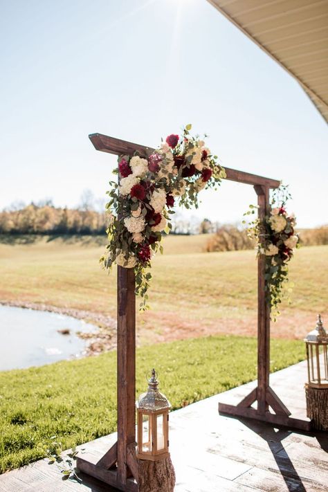 Rustic Archway Wedding, Wooden Arbour Wedding, Backyard Wedding Arch, Wedding Arch Ideas Diy, Ceremony Archway, Wood Wedding Arches, Wooden Wedding Arches, John Myers, Wedding Arches Outdoors