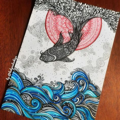 color mandala zentangle and doodle drawing Drawing Of A Fish, Color Mandala, Mandala Zentangle, Pen Art Work, Zen Doodle Patterns, Easy Mandala Drawing, Boho Art Drawings, Mandala Art Therapy, Doodle Art Drawing