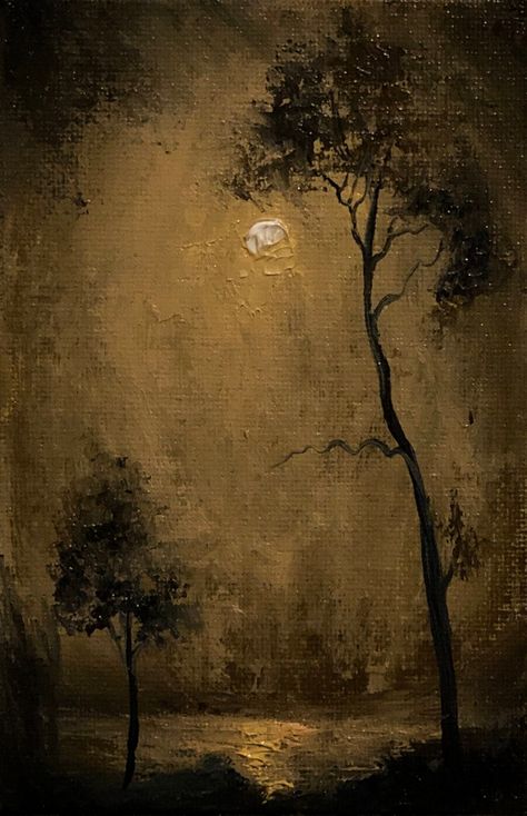 Moon Cottagecore, Cottagecore Landscape, Dark Academia Painting, Moody Dark Academia, Night Sky Painting, Rennaissance Art, Famous Paintings, Abstract Landscapes, Sky Painting