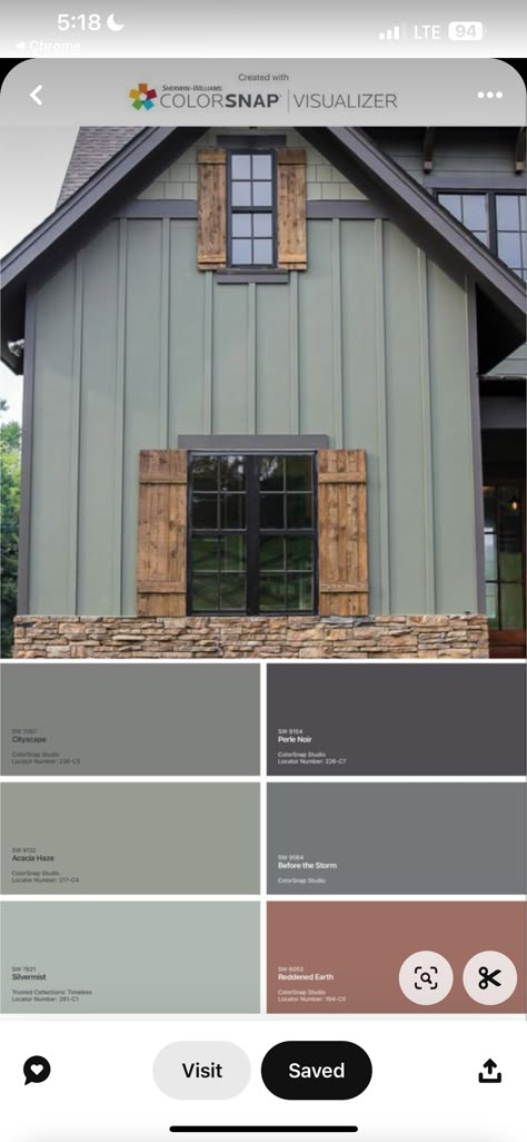 Rustic Exterior House Colors, Sage Green House Exterior, Cabin Exterior Colors, Hardy Board, Green Exterior House Colors, Green House Exterior, Green Siding, Outside House Colors, Mountain Home Exterior