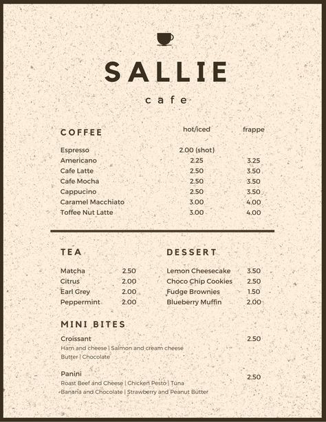 Dark Brown Paper Textured Background Cafe Menu - Templates by Canva Cafe Menu Template, Toffee Nut Latte, Cafe Board, Coffee Menu Design, Brown Paper Textures, Menu Design Layout, Menu Coffee, Menu Design Inspiration, Cafe Menu Design