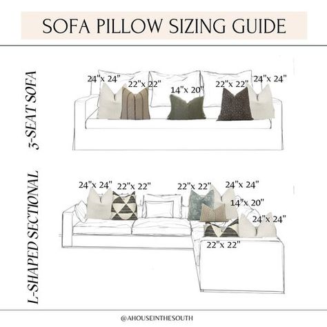 Sofa Cushions Arrangement, Style Couch Pillows, Couch Pillow Arrangement, Low Couch, Furniture Styles Guide, Cushion Arrangement, Pillow Sizes Chart, Havenly Living Room, Home Maintenance Checklist