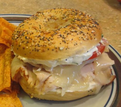 In The Office Job Elliot Spenser talks about the Unforgettable Sandwich.  This is an attempt at the recipe he describes!  We made it and it was FANTASTIC! Sassy Sandwiches, Leverage Tv Show, Deli Turkey, Christian Kane, Sliced Turkey, Office Job, Everything Bagel, Boneless Chicken Breast, We Made It