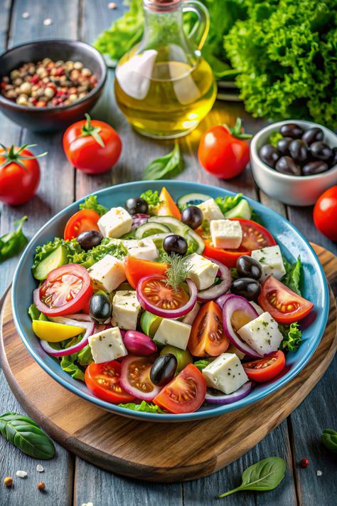 10-Minute Refreshing Vegan Greek Salad Recipe! Vegan Greek Salad, Vegan Greek Recipes, Greek Salad Recipe, Vegan Caesar Salad, Vegan Feta, Vegan Greek, Vegan Caesar, Vegan Feta Cheese, Greek Salad Recipes