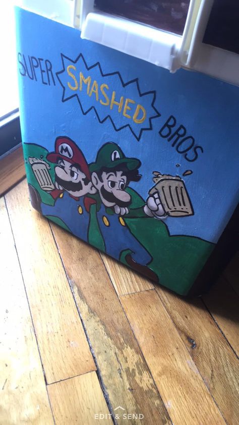 Frat cooler design kappa sigma super Mario drink Super Smashed Bros Cooler Design Ideas, Drake Frat Cooler, Funny Frat Cooler Ideas, Brozarks Cooler Ideas, Michelob Ultra Frat Cooler, Pike Cooler Ideas Fraternity, Frat Cooler Designs, Super Smashed Bros, Painted Coolers For Guys Fraternity