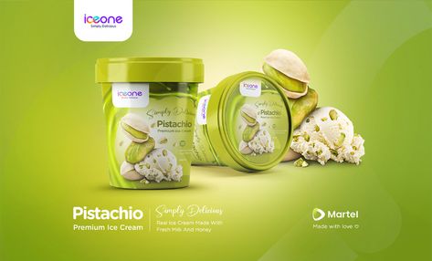 Iceone Branding & Packaging on Behance Pistachio Packaging Design, Pistachio Packaging, Ice Cream Packaging Design, Natural Ice Cream, Ice Cream Logo, Ice Cream Packaging, Premium Ice Cream, Pistachio Ice Cream, Pistachio Cream