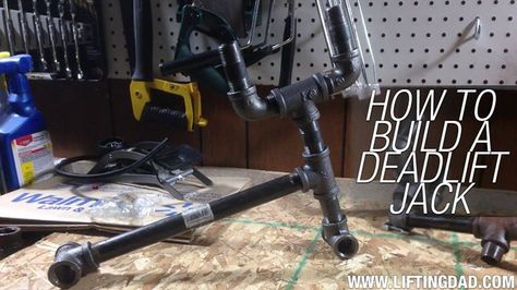 DIY How to build a deadlift jack Check out the full project https://www.youtube.com/watch?v=xLn3Zsun4GI Don't Forget to Like Comment and Share! - http://ift.tt/1HQJd81 Deadlift Jack, Deadlift Form, Stiff Leg Deadlift, Diy Gym Equipment, Powerlifting Training, Garage Gym, Bodybuilding Training, Powerlifting, Home Gym