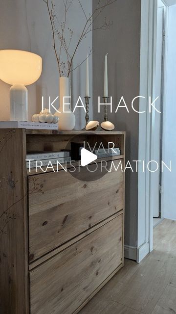 Ivar Wood Stain, Ikea Ivar Door Hack, Ikea Ivar Makeover, Besta Shoe Storage Hack, Ersnäs Sideboard Hack, Ivar Door Hack, Ivar Entryway, Ikea Ivar Ideas, Ivar Built In Hack