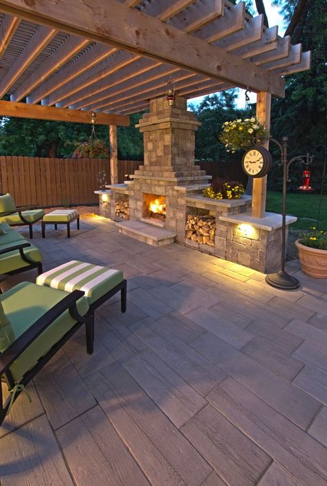 Pergola Modern, Outdoor Fireplace Designs, Outdoor Space Design, Backyard Fireplace, Pergola Design, Backyard Pergola, Patio Diy, Casa Exterior, Backyard Fire