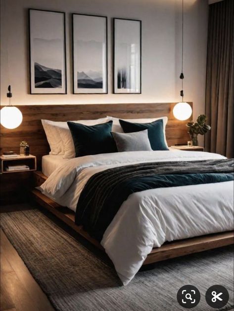 Organic Moody Decor, Masculine Wood Bedroom, Masculine Mid Century Modern Bedroom, Picking An Accent Wall, Latest Bedroom Designs, Modern Wood Bedroom, Brown Neutral Bedroom, Organic Modern Mens Bedroom, Mens Wooden Beds