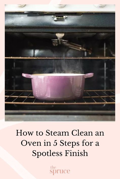 Steam cleaning an oven can make a difficult job easier. Learn how to steam clean a lightly soiled oven with little effort using the steps in this easy guide. #cleanhouse #cleaningguide #cleaninghacks #cleaningtips  #stepbystepcleaning #thespruce Steam Clean Oven With Vinegar, Steam Cleaning Oven, How To Clean An Oven Easy, How To Steam Clean Oven, Cleaning Oven Easy, How To Clean An Oven, Clean Oven Easy, Easy Oven Cleaning Hacks, Steam Clean Oven