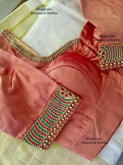 Pink Blouse Design, 50 Blouse Designs, Onion Pink, Patch Work Blouse Designs, Mirror Work Blouse Design, Maggam Work Designs, Aari Designs, Best Blouse Designs, Simple Work