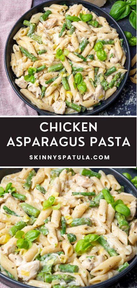 Chicken Asparagus Pasta – Skinny Spatula Main Dishes With Asparagus, Pasta With Chicken And Asparagus, Chicken Asparagus Pasta Recipes, Pasta Asparagus Recipes, Chicken And Asparagus Recipes, Chicken Asparagus Recipe, Chicken And Asparagus Pasta, Chicken Asparagus Bake, Chicken Asparagus Pasta