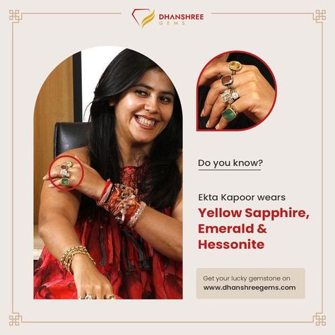 Ekta Kapoor Ekta Kapoor, Free Gems, Film Producer, Yellow Sapphire, Tap, Gemstone Rings, Emerald, Sapphire, Gems