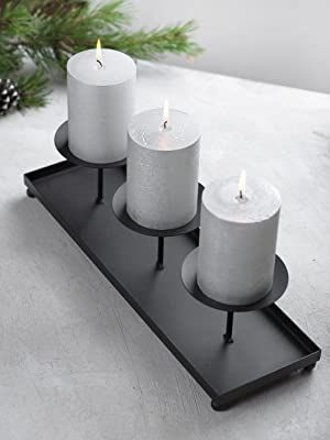 Black Pillar Candles, Pillar Holders, Buy Candles, Desk Top, Dining Living Room, Metal Trays, Pillar Candle Holders, Fall Decorating, Decoration Table