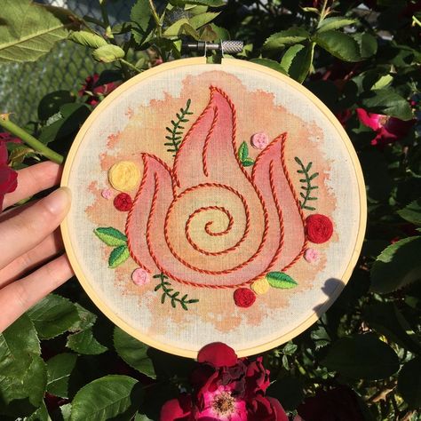 Fire Nation Symbol, Avatar The Last Airbender Water, Fire Bender, Water Bender, Surrounded By Flowers, Avatar The Last Airbender Art, Simple Embroidery, Sewing Embroidery Designs, Crafty Craft