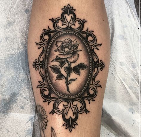 Grandma Tattoo Ideas, Vintage Mirror Tattoo, Grandma Tattoo, Victorian Tattoo, Mirror Tattoos, Grandma Tattoos, Framed Tattoo, Theme Tattoo, Dope Tattoos For Women