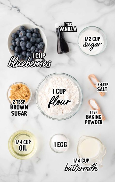 Mini Blueberry Muffins raw ingredients that are labeled Diy Blueberry Muffins, Homemade Blueberry Muffins Easy, Blueberry Cupcake Recipes, Easy Blueberry Muffins Recipe, Easy Mini Muffin Recipes, Blueberry Muffins Easy, Blueberry Mini Muffins, Blueberry Muffins From Scratch, Frozen Blueberry Muffins