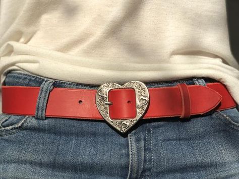 Womens Belt in Red Leather with Aged Silver Heart Shaped Buckle, Women's Wide Leather Belt, Handmade 90s Belt Women, Red Belt Aesthetic, Heart Belt Buckle, Different Styles Fashion List, Red Belt Outfit, Fun Belts, Aesthetic Belts, Belt Aesthetic, Cute Belts