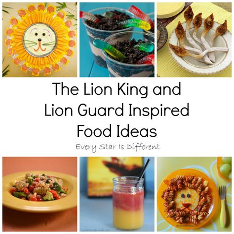 The Lion King and Lion Guard Inspired Food Ideas Lion Snacks For Preschool, The Lion King Movie Night, Lion King Themed Birthday Party Food Ideas, Lion King Birthday Party Food Ideas, Lion King Movie Night Food, Lion King Dinner And A Movie, Lion King Themed Food, Lion King Themed Dinner, Lion King Snacks