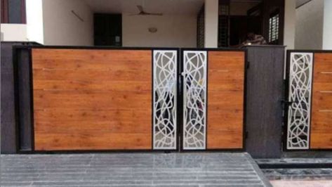 For every homeowner with an open driveway or perhaps a selection of wooden gates, there are many good reasons why you should install electr... Modern Iron Gate Designs, Modern Front Gate Design, Wooden Gate Designs, Contemporary Gates, Modern Main Gate Designs, Home Gate Design, Gate Designs Modern, Entry Gate, Modern Gate