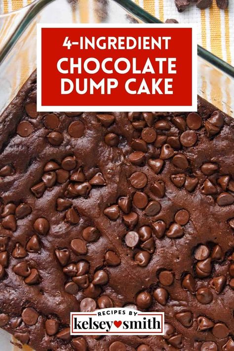 This 4-ingredient chocolate dump cake recipe is easy, using a boxed cake mix, instant pudding, milk, and semisweet chocolate chips. If you're a fan of easy desserts and have a sweet tooth for chocolate, then you'll love this simple dessert. Just dump, mix, and bake. With just a few ingredients, you can create a delicious and decadent dessert that is perfect for satisfying any chocolate craving. You’re looking at a triple chocolate pudding dump cake. Recipe Using Chocolate Cake Mix, Chocolate Cake Mix Desserts, Dump Cake Recipes Chocolate, Chocolate Dump, Chocolate Box Cake, Chocolate Cake Mix Recipes, Chocolate Dump Cake, Milk Chocolate Cake, Chocolate Pudding Desserts