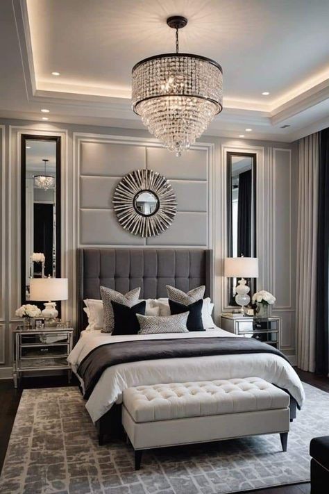 Modern Glam Bedroom Decor, Contemporary Glam Bedroom, Suite Layout, Ideas Dormitorio, Glam Bedroom Ideas, Grown Woman Bedroom Ideas, Glam Bedroom Decor, Indoor Ideas, Luxe Bedroom