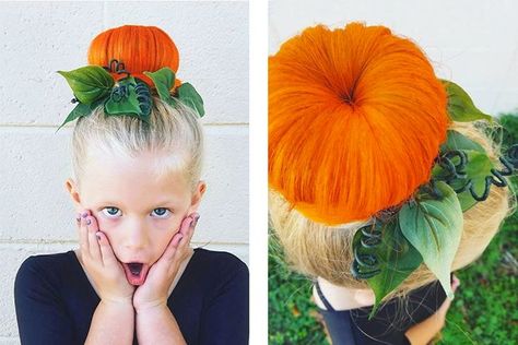 10 hair-raising hairstyles for Halloween  Halloween pumpkin bun  #halloweenhair #halloweenhairstyles #halloweenforkids #scaryhair Hairstyles For Halloween, Halloween Mums, Crazy Hair For Kids, Hairstyles Halloween, Pregnant Halloween Costumes, Pregnant Halloween, Wacky Hair Days, Crazy Hair Day, Wacky Hair