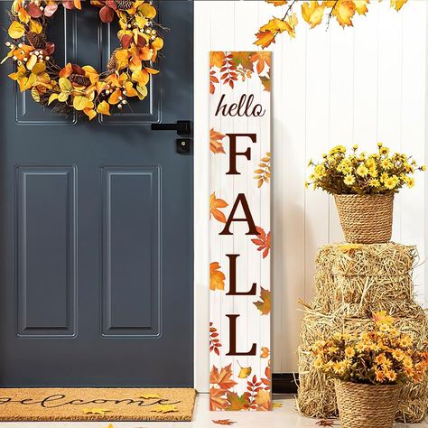 PRICES MAY VARY. Hello Fall: Welcome the season with this autumn wooden porch welcome sign. Stylish and inspirational. Printed with vintage autumn leaves and the tagline"Hello Fall." A very nice logo for the autumn display! Scenes to be Used: Autumn porch decorations are suitable for both indoor and outdoor use. You can put it in the entryway, patio, lawn, or home garden of your living space which would welcome your friends and family gleefully. Assembly tips: If the pattern or text on the board Fall Front Porch Signs, Fall Door Signs Front Porches, Fall Porch Signs Diy, Fall Welcome Sign Front Door, Fall Porch Leaners, Fall Porch Signs, Fall Welcome Sign, Autumn Porch, Welcome Porch Sign