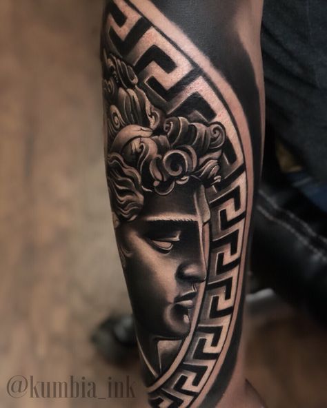 One of the best quality tattooo Versace Tattoo Men, Versace Tattoo Ideas, Versace Tattoo Design, Versace Tattoo, New Tattoo Styles, Spartan Tattoo, Tiger Tattoo Design, Greek Mythology Tattoos, Forarm Tattoos