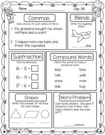 Morning Work For First Grade First Grade Morning Work, Free Morning Work, First Grade Freebies, Phonics Worksheets Free, Fraction Word Problems, Blends Worksheets, School Morning, Teaching Second Grade, First Grade Worksheets