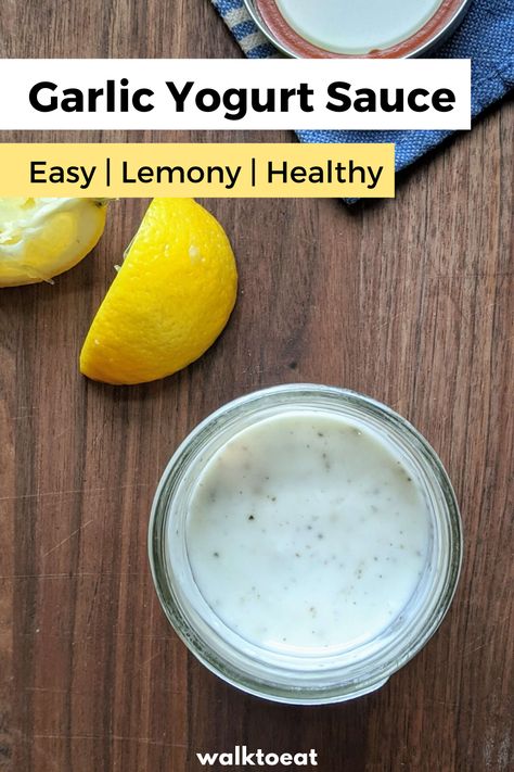 Easy yogurt sauce recipe with flavorful garlic and lemon. It doesn't get more simple than this for chicken, falafel, and other Middle Eastern or Mediterranean favorites! Yogurt Salad Dressing, Greek Yogurt Salad Dressing, Yogurt Sauce Recipe, Garlic Yogurt Sauce, Yogurt Salad, Garlic Yogurt, Greek Yogurt Dressing, Yoghurt Dressing, Healthy Sauces