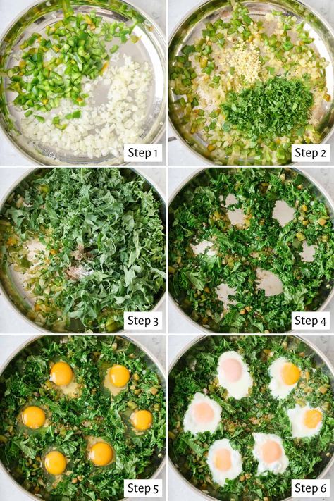 Green Shakshuka Green Shakshuka Recipe, Shakshuka Green, Kale Shakshuka, Traditional Shakshuka Recipe, Green Shakshuka, Eastern Recipe, Shakshuka Recipe, Malabar Spinach, Green Leafy Vegetables