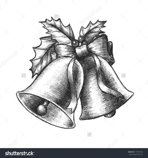 hand drawn sketch of Christmas vector clip art, beautiful Christmas silver bells with holly and Christmas Sketches, Stickers Drawing, Drawing Ideas Pencil, Christmas Drawing Ideas, Easy Pencil Drawings, Xmas Drawing, Easy Sketches, Realistic Christmas Trees, Christmas Sketch