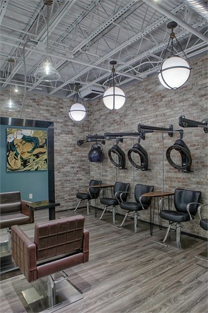 Salons of the Year 2017: The Collective A Salon - Awards & Contests - Salon Today Salon Color Processing Area, Color Processing Area Salon, Pole Barn Hair Salon, Salon Processing Area, Small Hair Salon Brick Wall, Brick Wall Hair Salon, Salon Dryer Area Ideas, Hair Salon Shampoo Bowl Area, Salon Shampoo Area Ideas