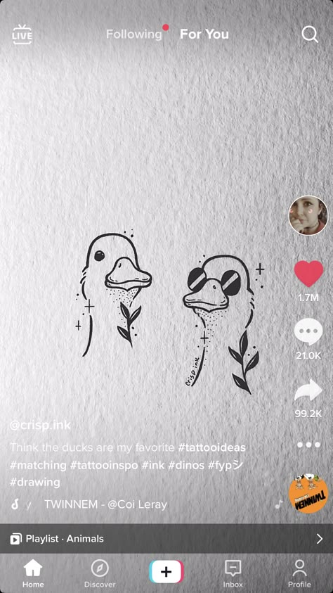 Duck With Sunglasses Tattoo, Matching Goose Tattoos, Bro Tattoos Friends, Funny Sibling Tattoos, Funny Friendship Tattoos, Matchy Tattoos, Bro Tattoos, Goose Tattoo, Matching Bff Tattoos