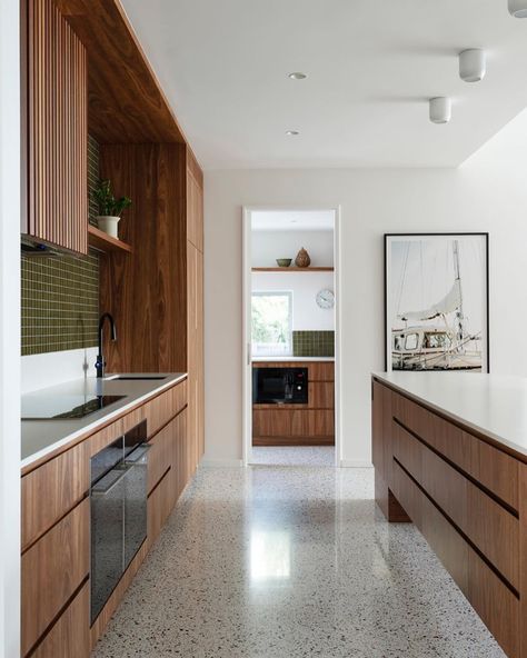 19 Kitchen Flooring Ideas That'll Make You Want to Rip Out That Old Linoleum ASAP Terrazzo Floor Kitchen, Terrazzo Flooring Kitchen, Terrazzo Kitchen Floor, Linoleum Flooring Kitchen, Green Terrazzo Floor, 2023 Layers, Kitchen Terrazzo, Terrazzo Kitchen, Townhouse Designs