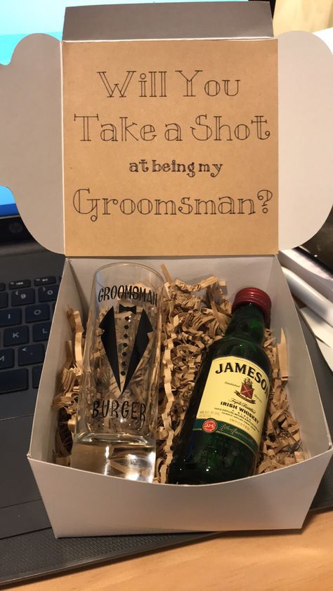 Groomsman Proposal Simple, Bachelor Asking Gifts, Easy Groomsmen Proposal, Asking To Be Groomsmen Ideas, Wedding Party Asking Gifts, Groomsmen Proposal Western, Western Wedding Bridesmaids Proposal, Bridesmen Proposal Ideas, How To Ask Your Bridesmaids Ideas