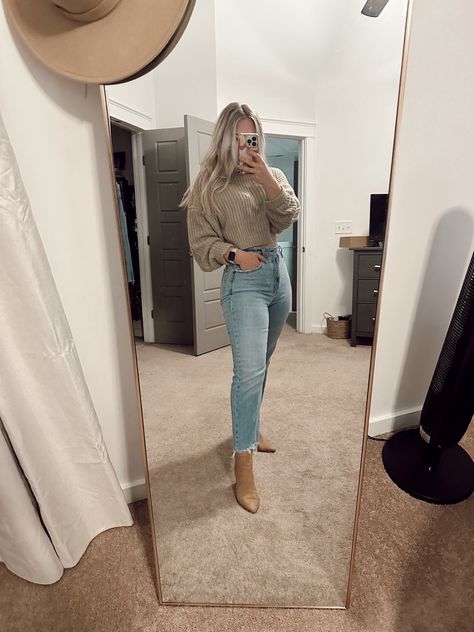 #jeans #jeansoutfit #sweater #shein #abercrombie #bootsforwomen #womensstyle #midsize Cute Winter Outfits For Women Going Out, Midsize Fashion Work, Winter Outfits Mom Jeans, Abercrombie Jeans Outfit, Jeans And Sweater Outfit, Lawyer Clothes, Jeans Date Night Outfit, Mom Inspo, Mom Jeans Outfit Winter