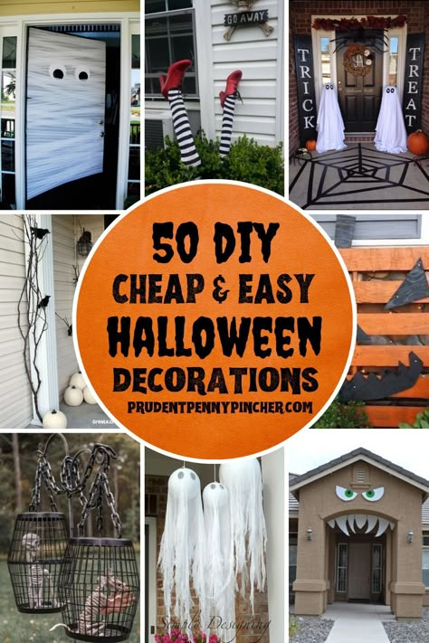 Give your yard a spooktacular makeover for halloween on a budget with these cheap and easy DIY halloween decorations. From  cute halloween decorations for the porch to scary yard halloween decor ideas, there are plenty of outdoor halloween decorations to choose from. Cheap Easy Halloween Decorations, Halloween Kostüm Baby, Easy Outdoor Halloween Decorations, Cheap Halloween Diy, Outside Halloween Decorations, Fall Diys, Glam Halloween, Cheap Diy Halloween Decorations, Halloween Mode