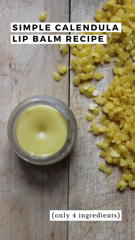 An overhead shot of homemade calendula lip balm on a wooden cutting board next to beeswax pellets. Linen Spray Recipe, Calendula Balm, Healing Lip Balm, Coconut Sugar Scrub, Lip Balm Recipe, Balm Recipe, Foraging Recipes, Lip Balm Containers, Lip Balm Recipes