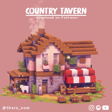 Hey there! Enjoy your stay in this cozy cottagecore Tavern. It's perfect for survival. Build downloads are available for supporters on Patreon Minecraft Inn Ideas, Minecraft Builds Survival, Witchy Minecraft, Minecraft Tavern, Taverna Medieval, Mc Houses, Survival Minecraft, Minecraft Shops, Minecraft Mansion